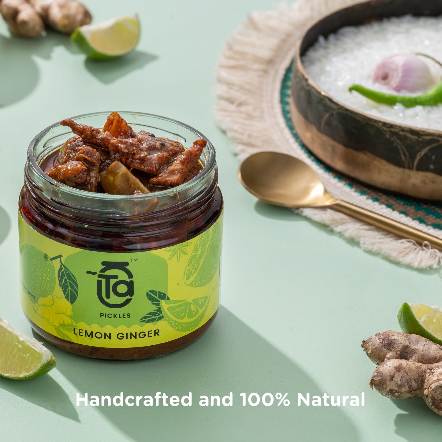 Ta Pickles | Lemon Ginger & Green Chilli Pickle | 150 g | Made with Cold Pressed Oil | Homemade | Traditional Indian Taste | Natural | No Preservatives