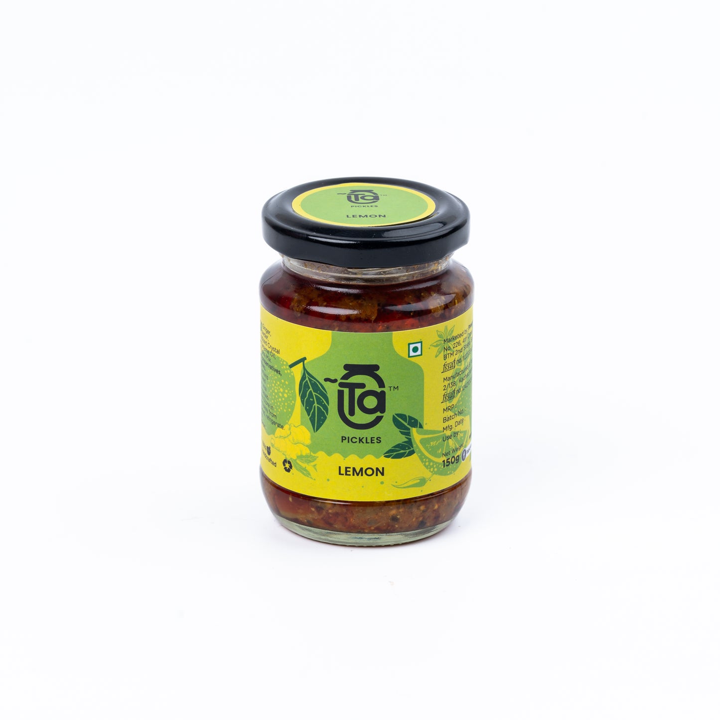 Ta Pickles | Lemon Ginger & Green Chilli Pickle | 150 g | Made with Cold Pressed Oil | Homemade | Traditional Indian Taste | Natural | No Preservatives