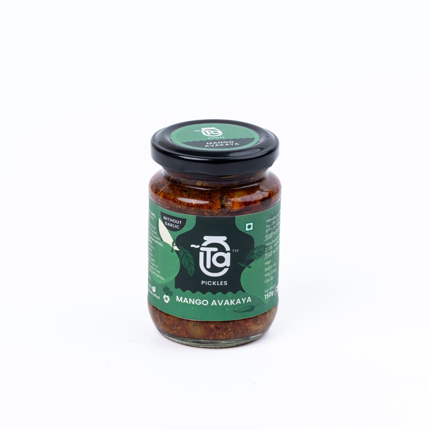 Ta Pickles | Mango Avakaya Pickle Without Garlic | 150g | Made with Cold Pressed Oil | Homemade | Traditional Indian Taste | Natural | No Preservatives