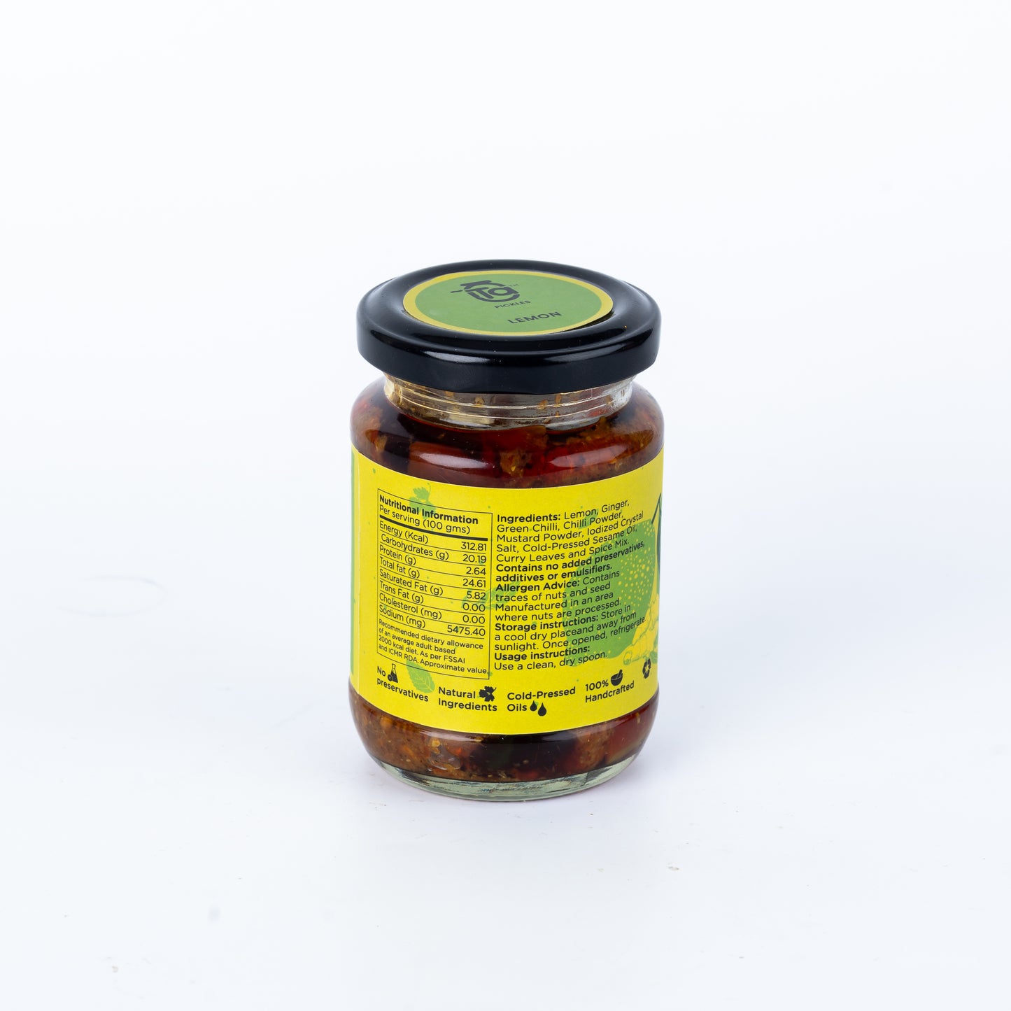 Ta Pickles | Lemon Ginger & Green Chilli Pickle | 150 g | Made with Cold Pressed Oil | Homemade | Traditional Indian Taste | Natural | No Preservatives