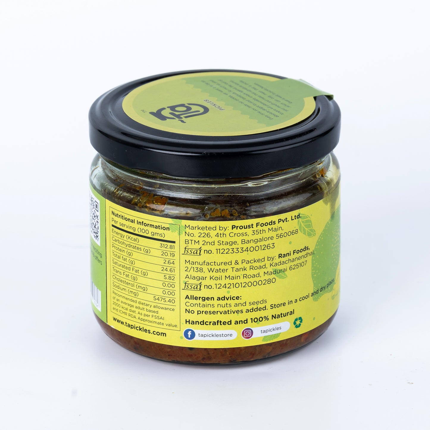 Lemon Ginger Pickle 275 gm - Made with cold-pressed oil & No preservatives