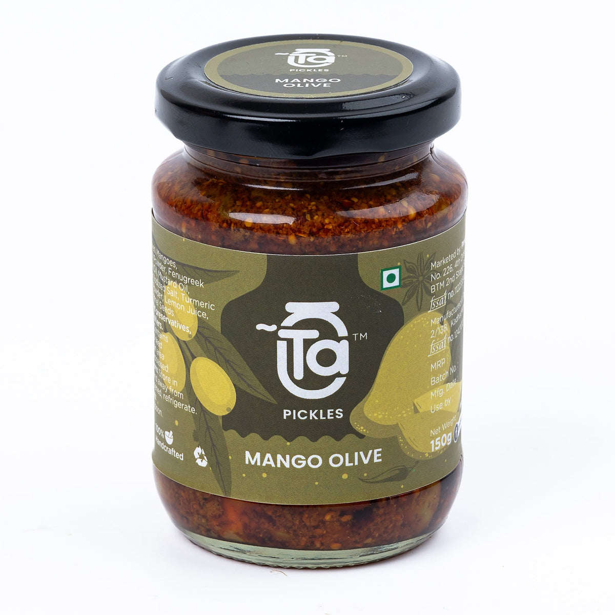 Ta Foods Mango Olive Pickle in a 150 g glass jar