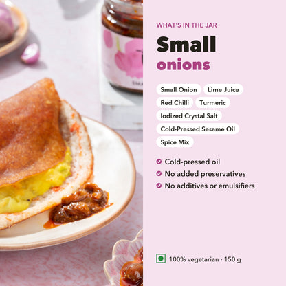 What's in the jar: Small Onion Pickle ingredients with cold-pressed oil and no added preservatives